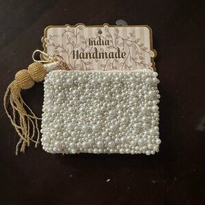NWT India Handmade Pearl Beaded Clutch